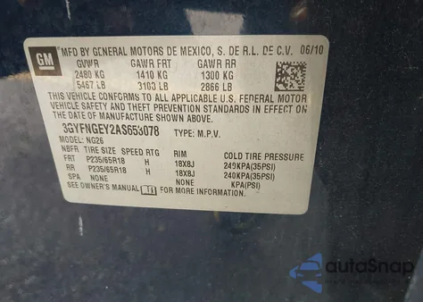 2010 Cadillac Srx Standard z USA, uszkodzony, nr VIN 3GYFNGEY2AS653078